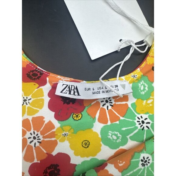 ZARA Women’s Colorful Retro Floral Cropped Top Bralette Sports Bra Sz L NEW - Picture 8 of 9